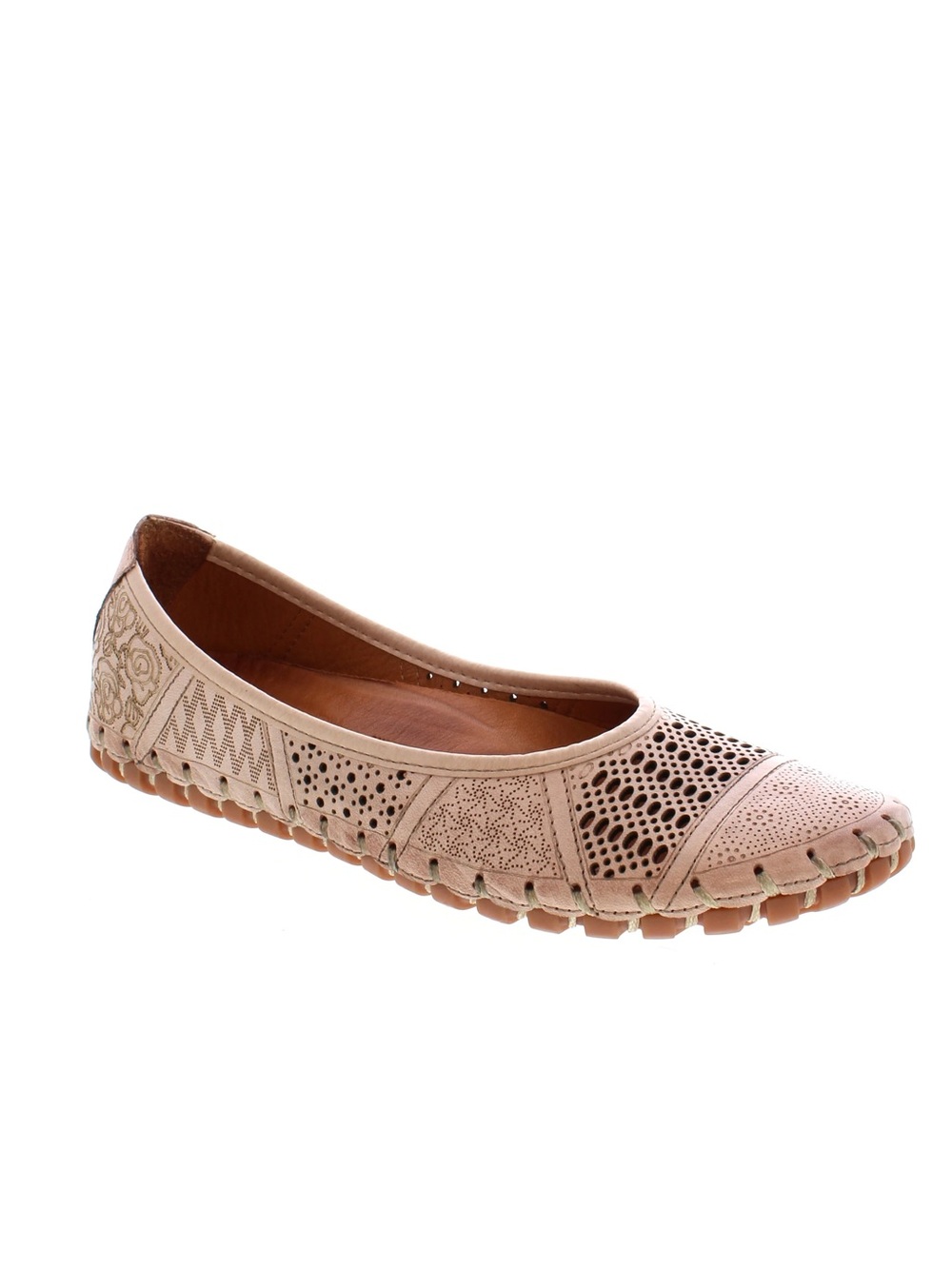 Spring Step Beige Laser-Cut Leather Ballet Flat